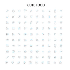 cute food icons, signs, outline symbols, concept linear illustration line collection