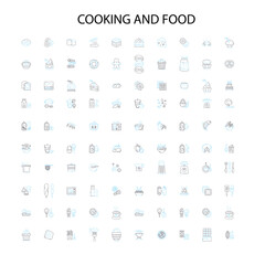 cooking and food icons, signs, outline symbols, concept linear illustration line collection
