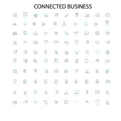 connected business icons, signs, outline symbols, concept linear illustration line collection