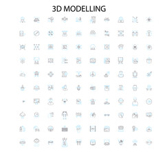 3d modelling icons, signs, outline symbols, concept linear illustration line collection