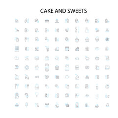 cake and sweets icons, signs, outline symbols, concept linear illustration line collection
