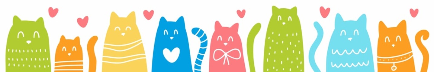 A hand-drawn set of cute cats. Vector children's illustration of domestic cats drawn in the style of doodles.