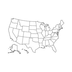 Map USA icon. Map us sign. USA icon with isolated states. Stock vector