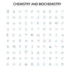 chemistry and biochemistry icons, signs, outline symbols, concept linear illustration line collection