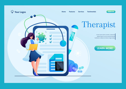 The Therapist Keeps Electronic Records And Analyzes Them. Concept For Landing Page