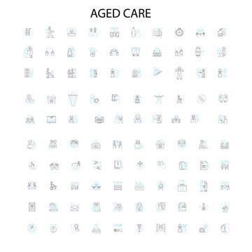 aged care icons, signs, outline symbols, concept linear illustration line collection