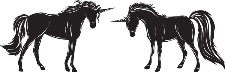 fabulous unicorns black silhouette isolated, vector