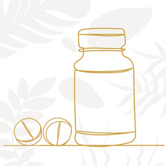 jar of pills one continuous line drawing, on abstract background vector