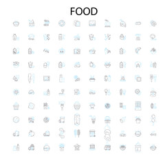 food icons, signs, outline symbols, concept linear illustration line collection