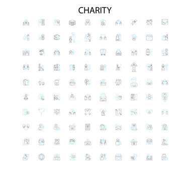 charity icons, signs, outline symbols, concept linear illustration line collection
