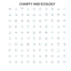 charity and ecology icons, signs, outline symbols, concept linear illustration line collection