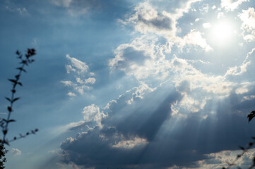 雲が太陽を囲うように照らされる空
