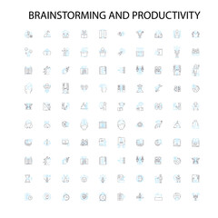 brainstorming and productivity icons, signs, outline symbols, concept linear illustration line collection