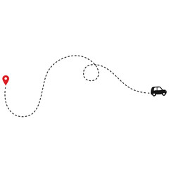 Car route with location pin. Travel concept.