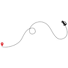 Car route with map pin. Travel concept.