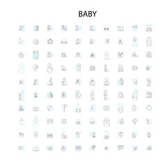 baby icons, signs, outline symbols, concept linear illustration line collection