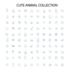 cute animal collection icons, signs, outline symbols, concept linear illustration line collection