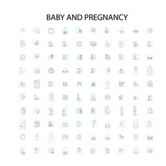 baby and pregnancy icons, signs, outline symbols, concept linear illustration line collection