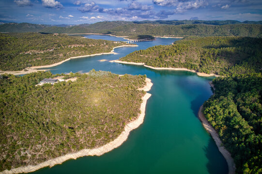 The lake of Saint Cassien close to Montauroux in France from the sky