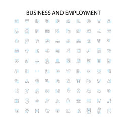 business and employment icons, signs, outline symbols, concept linear illustration line collection