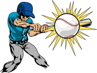 Illustration of baseball player hitting baseball