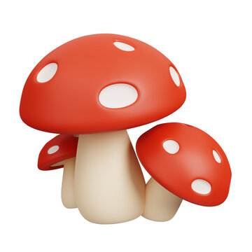 Red poison mushroom isolated on white background. Farm and agriculture icon set. Cute cartoon style 3d render illustration.