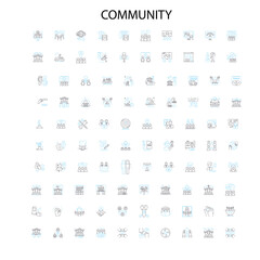 community icons, signs, outline symbols, concept linear illustration line collection