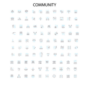 community icons, signs, outline symbols, concept linear illustration line collection