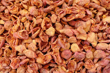 close-up apricot drying process, fruit drying process in summer, drying fruit in the sun,