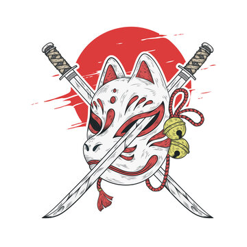 Japanese kitsune mask vector illustration