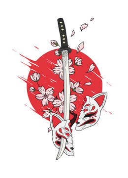 Japanese kitsune mask vector illustration