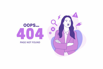 Illustrations Arms Crossed angry woman for Oops 404 error design concept landing page