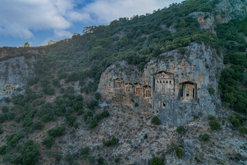 Fototapeta na wymiar Kings tombs in the cliff face Kaunos Dalyan, Turkey.