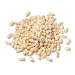Heap of puffed rice close up isolated on white background