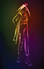 Hand-drawn fashion model from a neon. A light girls. Fashion girls. Stylish fashion model. Fashion woman