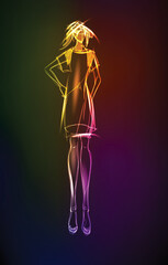 Hand-drawn fashion model from a neon. A light girls. Fashion girls. Stylish fashion model. Fashion woman