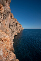 Perspective of mediterranean rocky coastline, Altea, Spain - stock photo