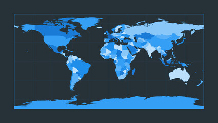 World Map. equirectangular (plate carree) projection. Futuristic world illustration for your infographic. Nice blue colors palette. Charming vector illustration.