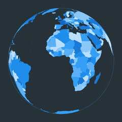 World Map. Orthographic projection. Futuristic world illustration for your infographic. Nice blue colors palette. Neat vector illustration.