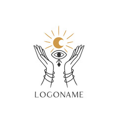 Moon Mystical logo. Vector Illustration. Minimalist Line art Style.