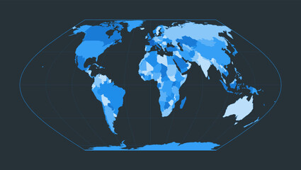 World Map. Eckert VI projection. Futuristic world illustration for your infographic. Nice blue colors palette. Beautiful vector illustration.