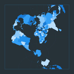 World Map. Transverse spherical Mercator projection. Futuristic world illustration for your infographic. Nice blue colors palette. Beautiful vector illustration.
