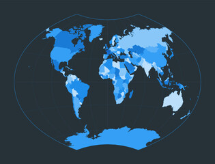 World Map. Ginzburg VI projection. Futuristic world illustration for your infographic. Nice blue colors palette. Radiant vector illustration.