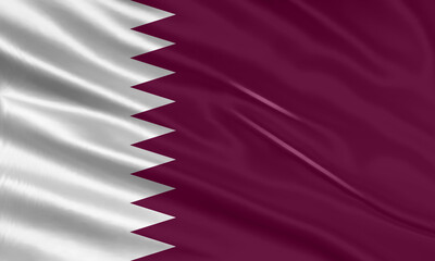 Qatar flag design. Waving Qatar flag made of satin or silk fabric. Vector Illustration.