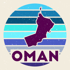 Oman logo. Sign with the map of country and colored stripes, vector illustration. Can be used as insignia, logotype, label, sticker or badge of the Oman.
