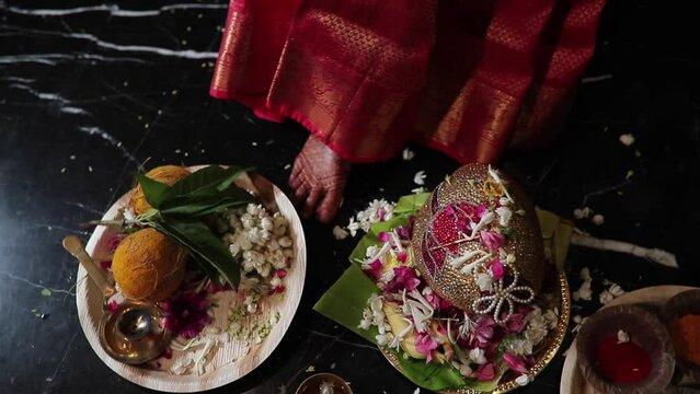 A Slow Motion Shot of Rituals being done with an Indian Couple at their Indian Wedding in India