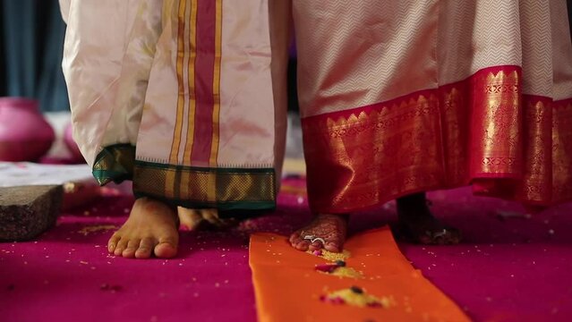 A Slow Motion Shot of Rituals being done with an Indian Couple at their Indian Wedding in India