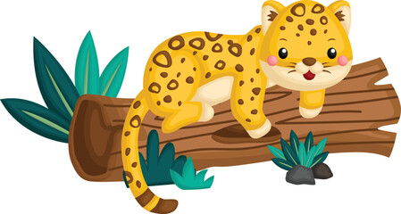 Fototapeta premium a vector of a cute cheetah on a log