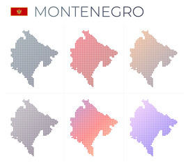 Montenegro dotted map set. Map of Montenegro in dotted style. Borders of the country filled with beautiful smooth gradient circles. Classy vector illustration.