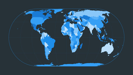 World Map. Herbert Hufnage's pseudocylindrical equal-area projection. Futuristic world illustration for your infographic. Nice blue colors palette. Beautiful vector illustration.